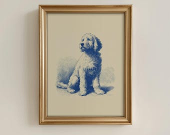 Goldendoodle-pen en inktkunstdruk: portret van Goldendoodle