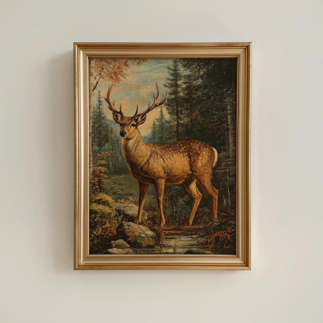 Vintage Deer Art Print: Antique Wildlife Art, Deer Portrait - Etsy