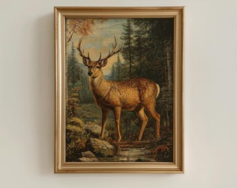 Vintage Deer Art Print: Antique Wildlife Art, Deer Portrait