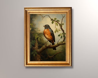 Vintage Robin Art Print, Antique Bird Art, Cottagecore Art, Academia Wall Art, Robin Portrait, Bird Print, Robin Painting, Woodland Creature