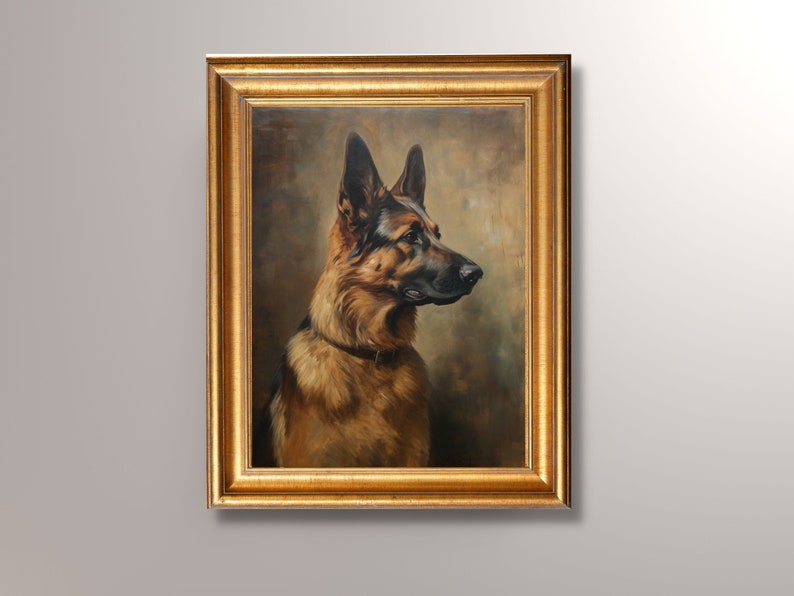 Vintage German Shepherd Oil Painting - German Shepherd Art Print, Dog Portrait, Pet Portrait, Pet Loss, Pet Memorial, Antique Art Print - 5x7, 8x10, 11x14, 12x16, Vintage Art, Dog Owner Gift, Wall Decor, Cottagecore,Academia Decor, Farmhouse, Cottage