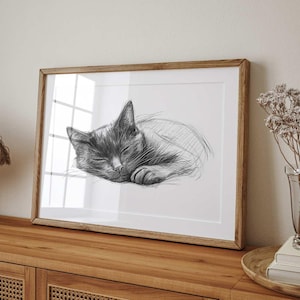 Cat Sketch, Cat Portrait, Cat Illustration, Pet Portrait, Wall Art, Gift,Black Cat Artwork, Gift