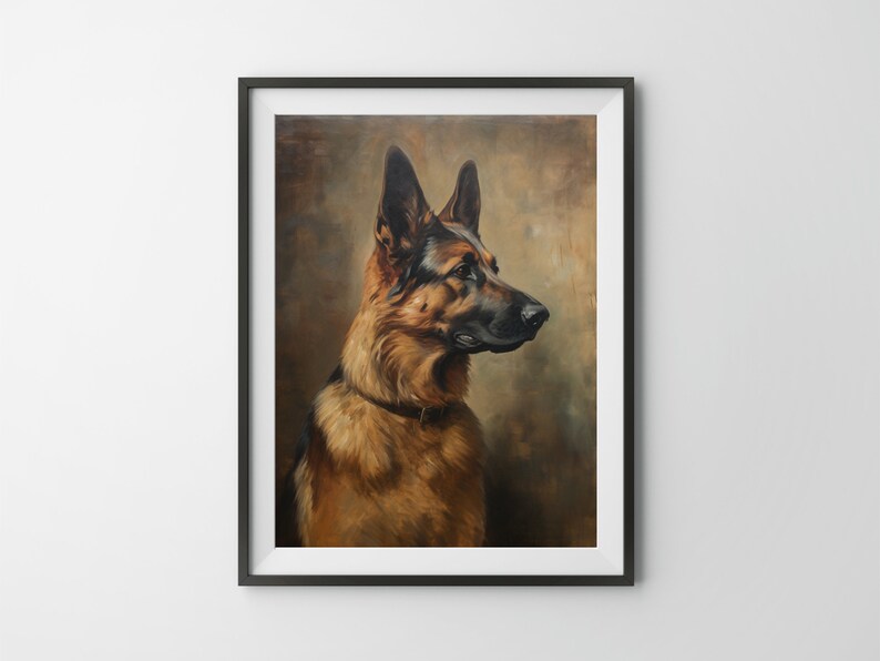 Vintage German Shepherd Oil Painting - German Shepherd Art Print, Dog Portrait, Pet Portrait, Pet Loss, Pet Memorial, Antique Art Print - 5x7, 8x10, 11x14, 12x16, Vintage Art, Dog Owner Gift, Wall Decor, Cottagecore,Academia Decor, Farmhouse, Cottage