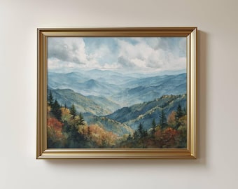Aquarelkunstdruk Great Smoky Mountains: schilderij van de Smokies