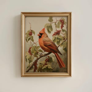 Antique Cardinal Oil Painting,Vintage Cardinal Art Print, Antique Bird Art, Cardinal Painting,Woodland Creature,Bird Art Print,Nursery Art