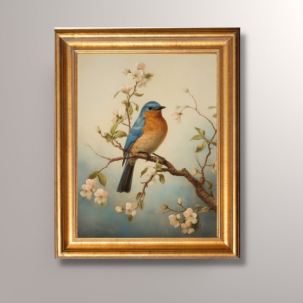 Vintage Bluebird Painting, Bluebird Print, Antique Bluebird Art, Bluebird Decor, Bird Art, Bird Print, Bluebird Portrait, Woodland Creature