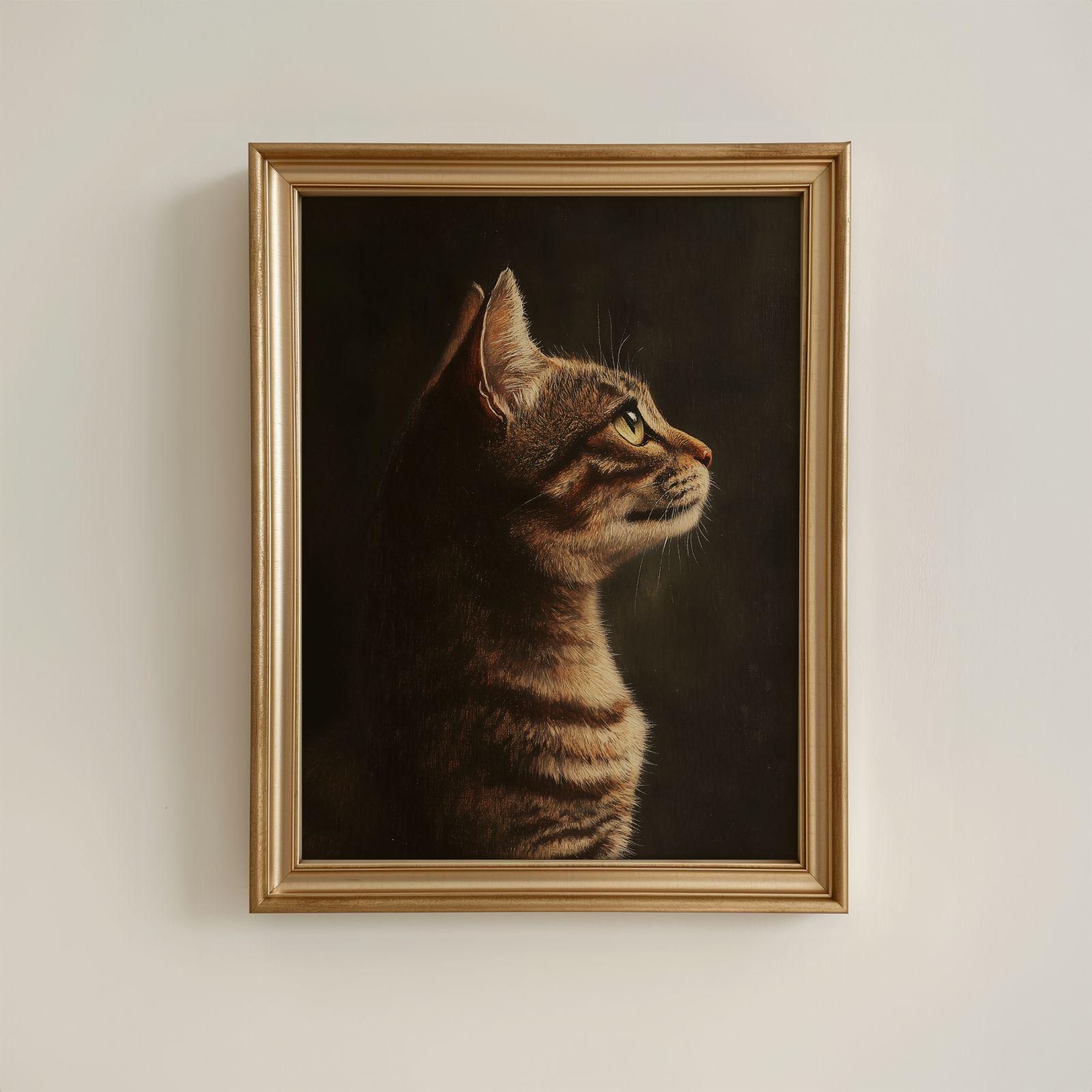 アンティークブラウンの猫の肖像画アートプリント - Etsy 日本