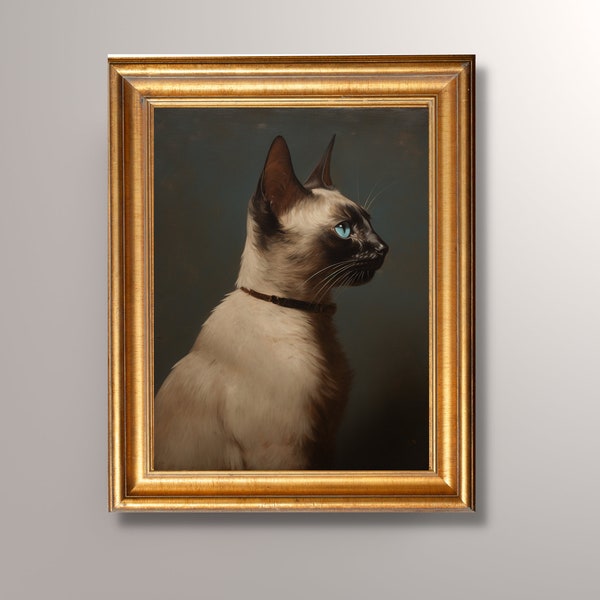 Antike Siamkatze Portrait, Katze Ölgemälde, Katze Kunstdruck, Vintage Katze Kunstdruck, Tierkunst, Haustier Portrait, Wandkunst, Wohnkultur, Geschenk