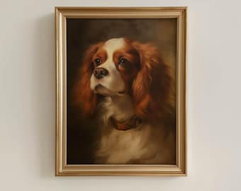 Vintage Cavalier King Charles Spaniel Portrait Art Print: Antique Dog Painting