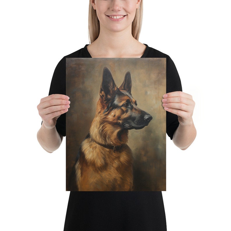 Vintage German Shepherd Oil Painting - German Shepherd Art Print, Dog Portrait, Pet Portrait, Pet Loss, Pet Memorial, Antique Art Print - 5x7, 8x10, 11x14, 12x16, Vintage Art, Dog Owner Gift, Wall Decor, Cottagecore,Academia Decor, Farmhouse, Cottage