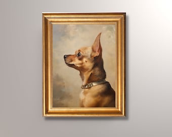 Vintage Chihuahua Portrait Art Print, Antique Dog Painting