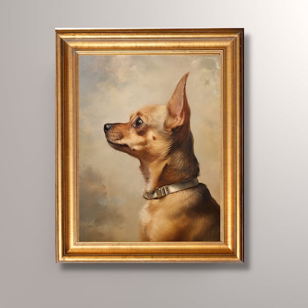 peinture à l’huile de Chihuahua vintage, impression d’art de portrait de Chihuahua, art antique, portrait de chien, art animalier, art vintage, portrait d’animal de compagnie, Cottagecore