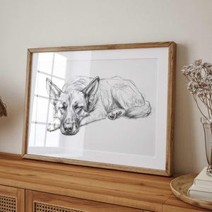 German Shepherd Sketch Art Print: Sleeping Dog Pencil Illustration