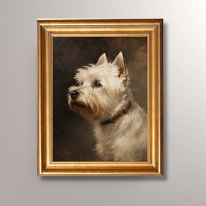 Vintage West Highland Terrier Portrait Painting, West Highland Terrier Art Print, Antique Art, Pet Portrait, Westie Portrait, Dog Owner Gift