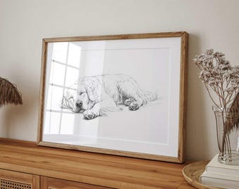 Golden Retriever Sketch Art Print: Giclée Dog Portrait