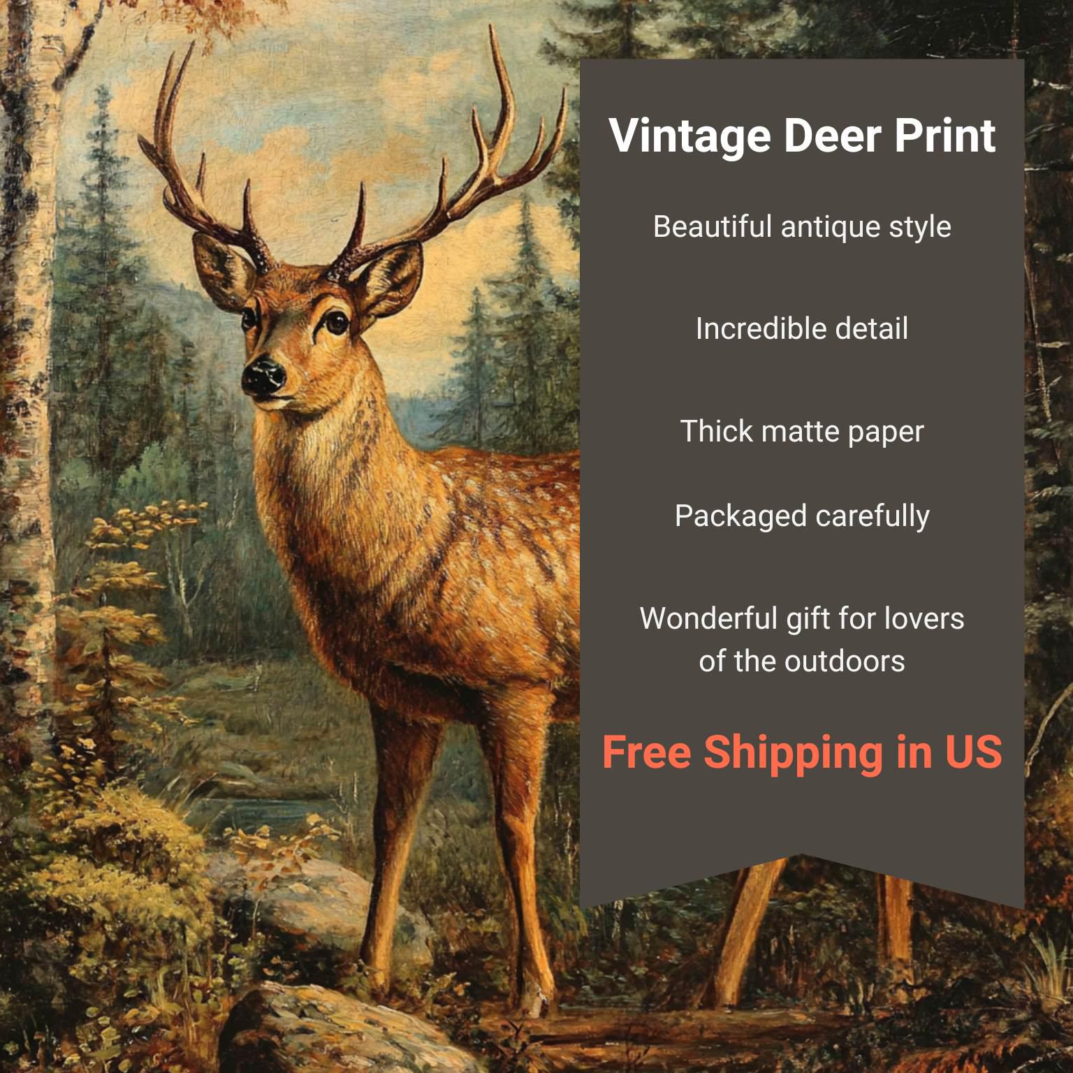 Vintage Deer Art Print: Antique Wildlife Art, Deer Portrait - Etsy