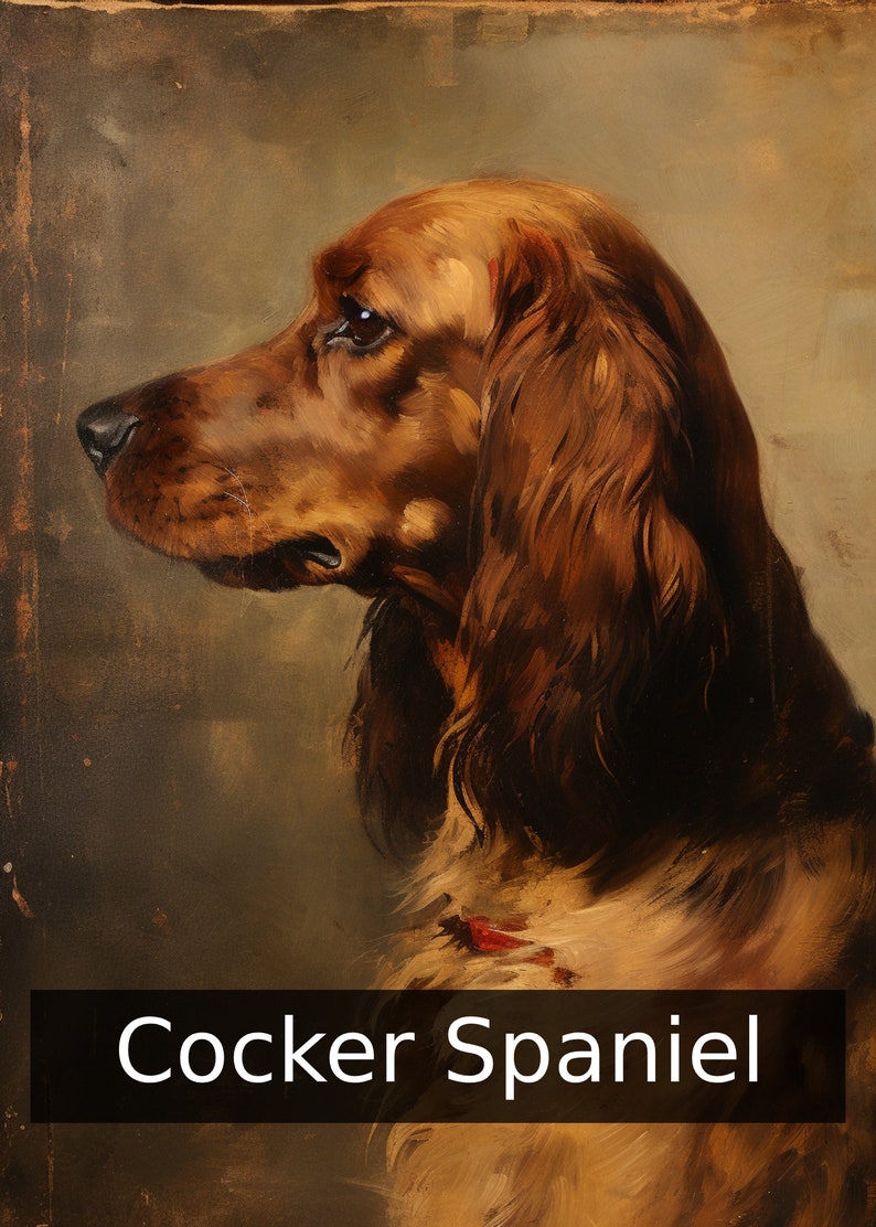 Vintage Cocker Spaniel Portrait Painting, Antique Art Print, Cocker ...
