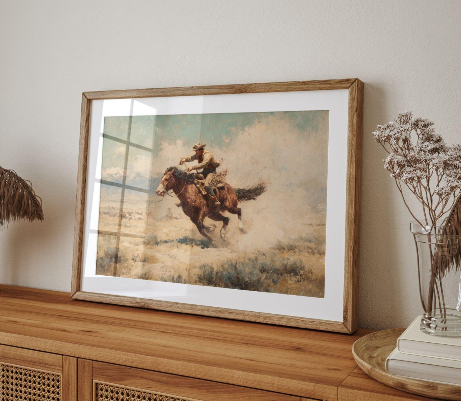 Vintage Cowboy on Horse Art Print: Western Cowboy Painting Print - Etsy