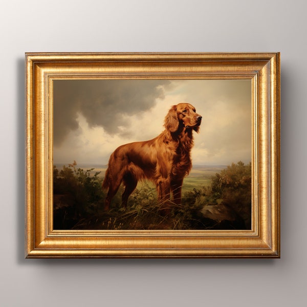 Vintage Irish Setter Portrait Print, Antique Art, Dog Portrait, Pet Portrait, Irish Setter Painting, Wall Art, Pet Memorial, Gift, Pet Loss