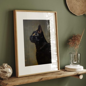 Portrait antique de chat noir, peinture de chat noir, impression d'art vintage de chat noir, portrait d'animal de compagnie, art mural, décoration d'intérieur, cadeau, oeuvre d'art de chat noir, cadeau image 2