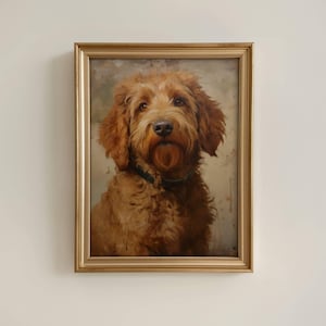 Goldendoodle Portrait Art Print, Antique Art Painting