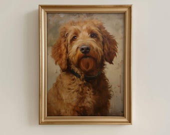 Goldendoodle Portrait Art Print, Antique Art Painting