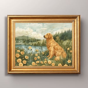 Stampa artistica Golden Retriever, Belle arti Golden Retriever, Ritratto Golden Retriever, Dipinto Golden Retriever, Arte murale, Regalo per amanti dei cani, Decorazione