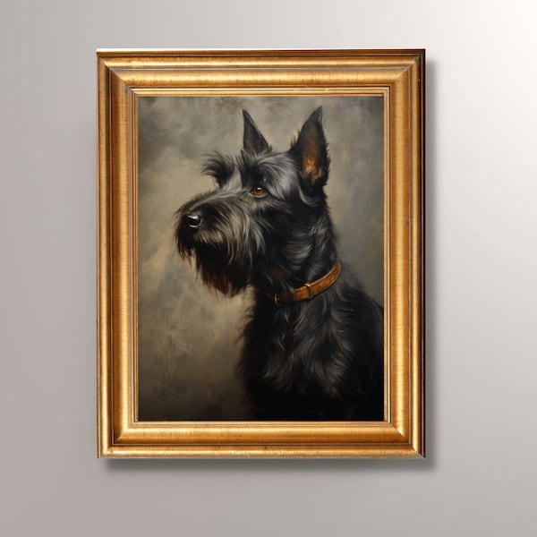 Antique Scottish Terrier Painting, Scottish Terrier Art Print, Vintage Art, Pet Portrait, Dog Portrait, Scottie Dog Wall Art, Terrier Gift