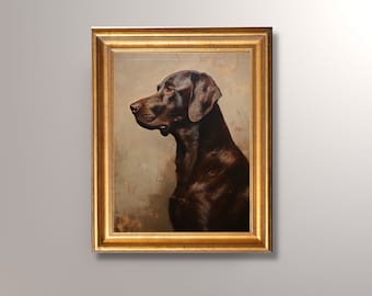 Vintage Chocolate Labrador Portrait Painting, Digital Download, Art Print, Antique Art, Printable, Pet Portrait, Brown Lab Art