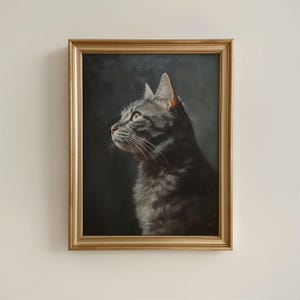 Antique Gray Cat Portrait Art Print, Cat Painting, Gray Cat Art Print, Vintage Cat Art Print, Animal Art, Cottagecore Art,Pet Portrait, Gift