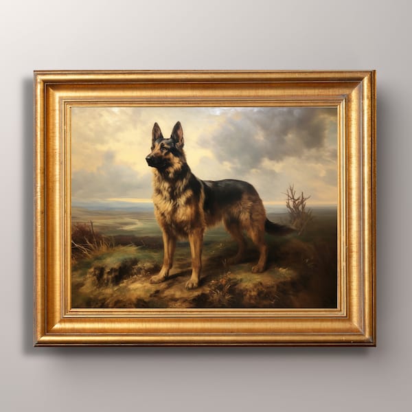 Vintage German Shepherd Painting Digital Download, Antique Art Print, Printable, Dog Portrait, Pet Portrait, Dog Art, Gift, Fine Art