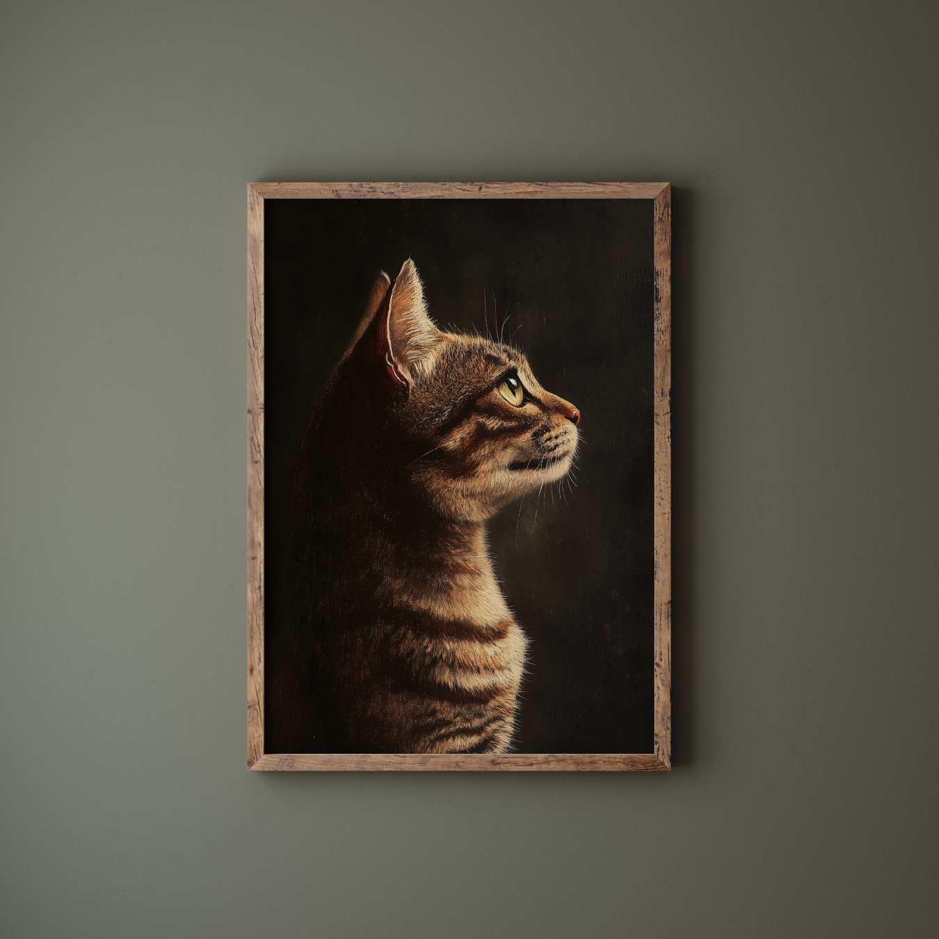 アンティークブラウンの猫の肖像画アートプリント - Etsy 日本