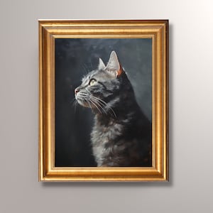 Antique Gray Cat Portrait Art Print, Cat Painting, Gray Cat Art Print, Vintage Cat Art Print, Animal Art, Cottagecore Art,Pet Portrait, Gift