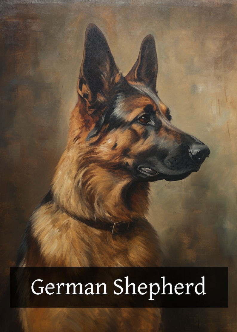 Vintage German Shepherd Oil Painting - German Shepherd Art Print, Dog Portrait, Pet Portrait, Pet Loss, Pet Memorial, Antique Art Print - 5x7, 8x10, 11x14, 12x16, Vintage Art, Dog Owner Gift, Wall Decor, Cottagecore,Academia Decor, Farmhouse, Cottage