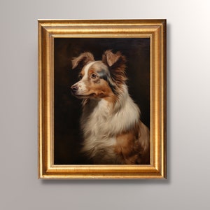 Vintage Mini Australian Shepherd Portrait, Dog Portrait Art Print, Antique Art, Cottagecore decor, Pet Memorial, Gift, Pet Loss