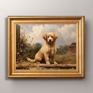 Golden Retriever Puppy Painting, Golden Retriever Pup Portrait, Golden Retriever Portrait, Cottagecore, Dog Portrait, Pet Portrait, Gift,Art