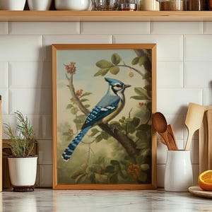Vintage Bluejay Painting, Bluejay Art Print, Antique Art, Bird Print, Zoological Art, Bird Wall Decor, Bird Painting, North American Bird