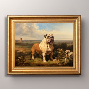 Vintage English Bulldog Painting Print, Bulldog Portrait Art Print, Antique Art, Dog Portrait,Farmhouse Art, Bulldog Artwork, Pet Portrait