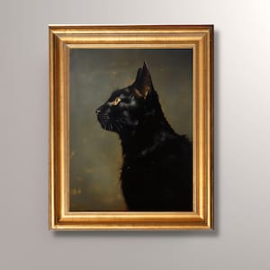 アンティーク黒猫の肖像画、黒猫の絵画、ヴィンテージ黒猫のアートプリント、ペットの肖像画、壁アート、ホームデコレーション、ギフト、黒猫のアートワーク、ギフト