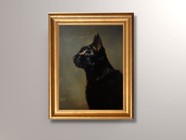 Antique Black Cat Portrait, Black Cat Painting, Cat Art Print, Vintage Black Cat Art Print, Pet Portrait, Wall Art,Home Decor, Gift, antique black cat painting, vintage black cat painting, vintage black cat portrait, 5x7, 8x10, 11x14, 12x16, 16x20