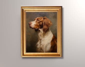 Vintage Brittany Portrait Art Print, Brittany Painting, Antique Art, Dog Portrait, Pet Portrait, Pet Memorial, Dog Mom Gift, Fine Art Print