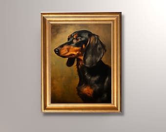 Vintage Dachshund Portrait Art Print: Antique Style Dog Painting