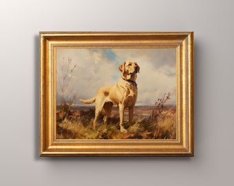 Vintage Yellow Labrador Painting, Yellow Lab Art Print, Labrador Painting, Antique Art, Dog Portrait, Pet Portrait,Yellow Labrador Art