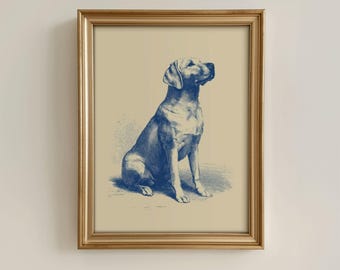 Vintage Yellow Labrador Pen and Ink Art Print: Labrador Portrait Illustration