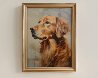 ヴィンテージ風ゴールデンレトリバーの肖像画、アンティークスタイルのアートプリント