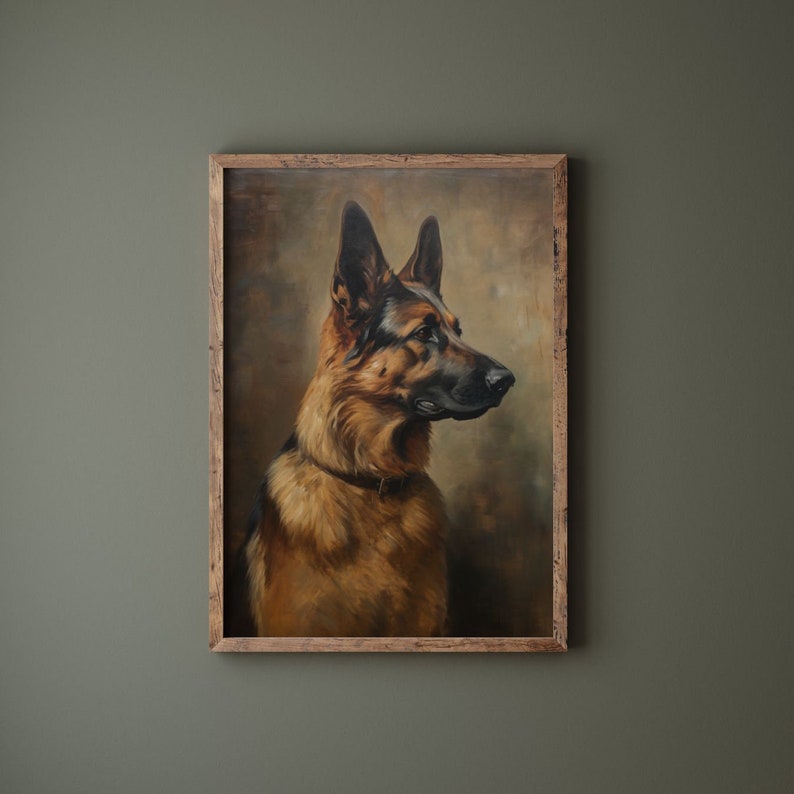 Vintage German Shepherd Oil Painting - German Shepherd Art Print, Dog Portrait, Pet Portrait, Pet Loss, Pet Memorial, Antique Art Print - 5x7, 8x10, 11x14, 12x16, Vintage Art, Dog Owner Gift, Wall Decor, Cottagecore,Academia Decor, Farmhouse, Cottage