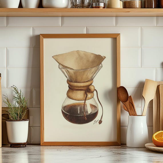 Chemex Coffee Maker Sketch Art Print: Coffee Bar Wall Decor
