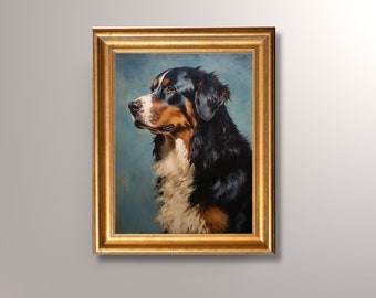 Vintage Bernese Mountain Dog Portrait Digital Download, Antique Art, Wall Art, Berner Portrait, Pet Portrait, Painting, Printable, Gift