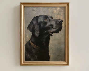 Vintage Black Labrador Portrait, Black Lab Art Print, Antique Oil Painting, Black Lab Painting, Dog Portrait, Pet Portrait,Gift,Pet Memorial
