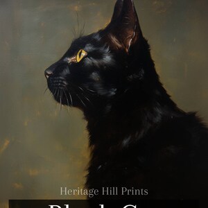 Antique Black Cat Portrait, Black Cat Painting, Cat Art Print, Vintage Black Cat Art Print, Pet Portrait, Wall Art,Home Decor, Gift, antique black cat painting, vintage black cat painting, vintage black cat portrait, 5x7, 8x10, 11x14, 12x16, wall art